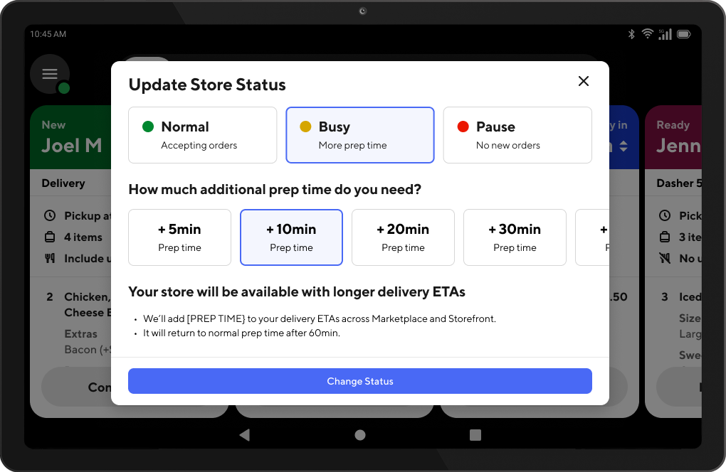Mx - Tablet - Status - Busy - Add 10 Minutes