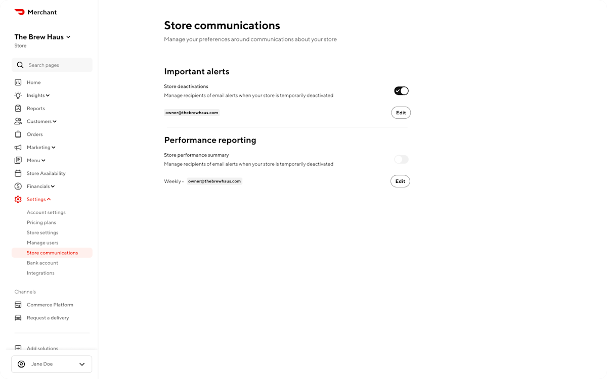 Mx - Portal - Settings - Store Communications