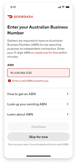 Dx - Enter a valid ABN issued to you