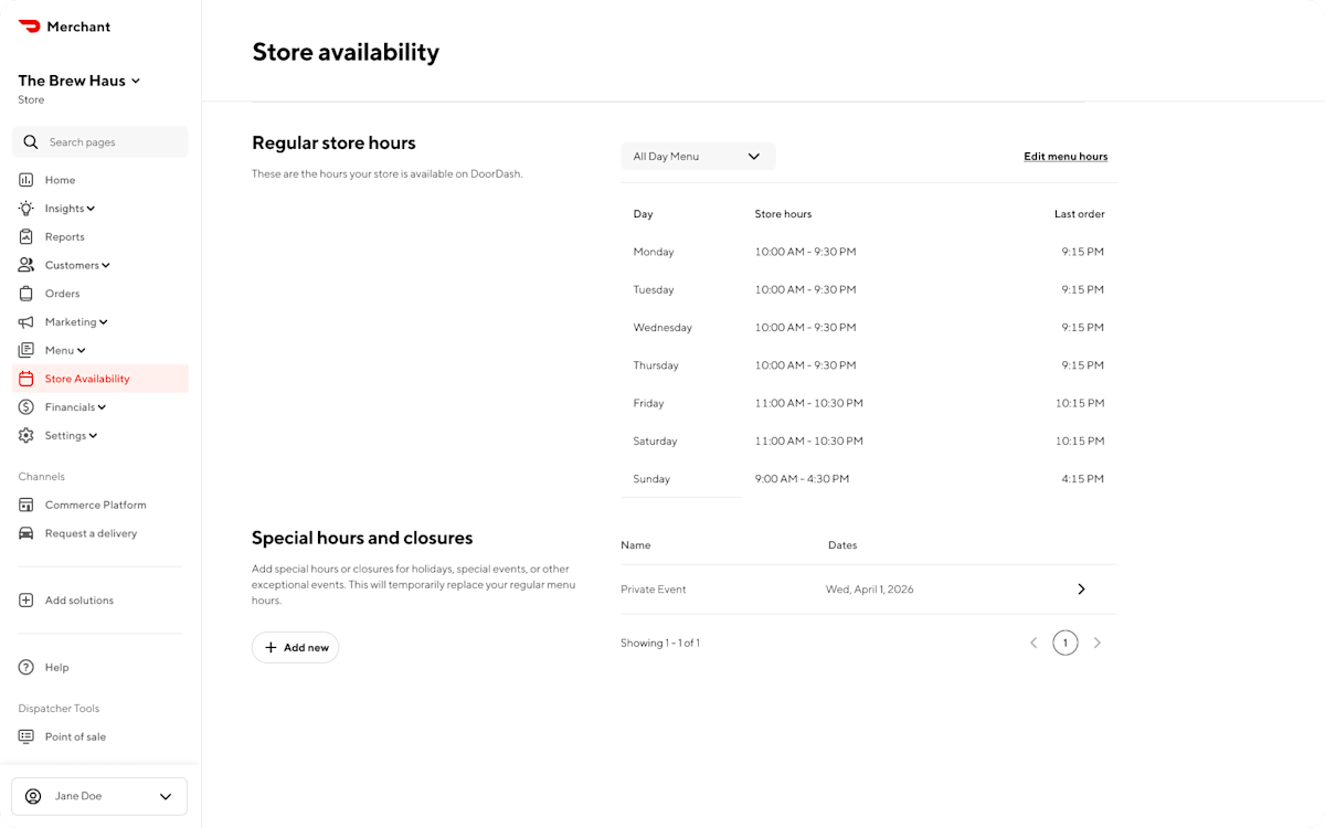 Mx - Portal - Store Availability - Regular & Special Hours