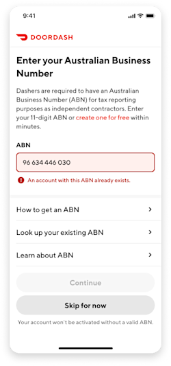 Dx - An account with this ABN already exists