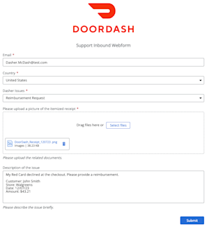 Dx - the form to submit the picture of your receipt to process the reimbursement
