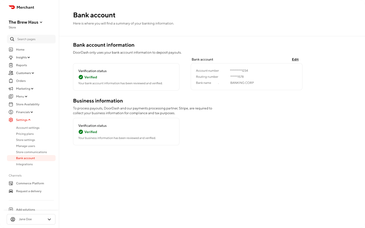 Mx - Portal - Settings - Bank account