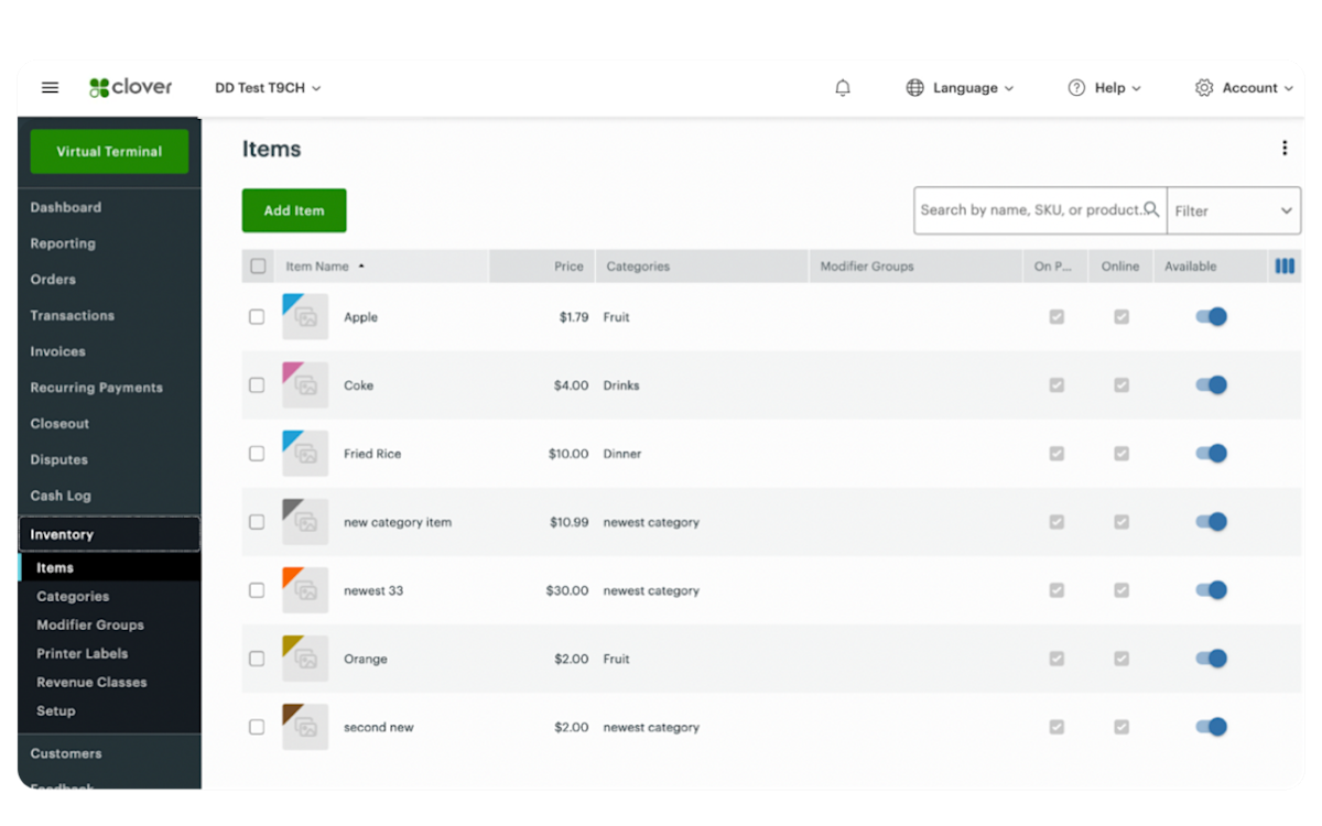 Mx - POS - Clover - Menu