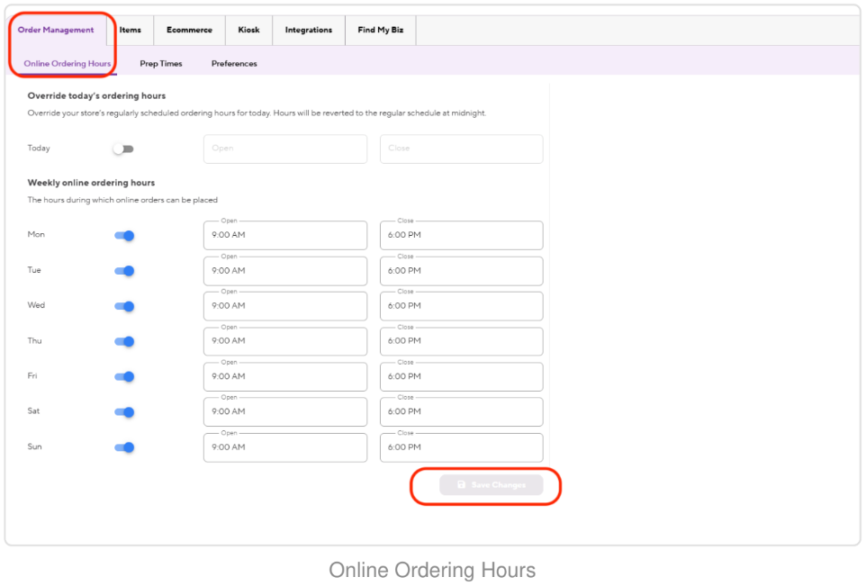Ordering hours