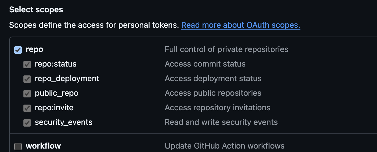 github personal access token scope