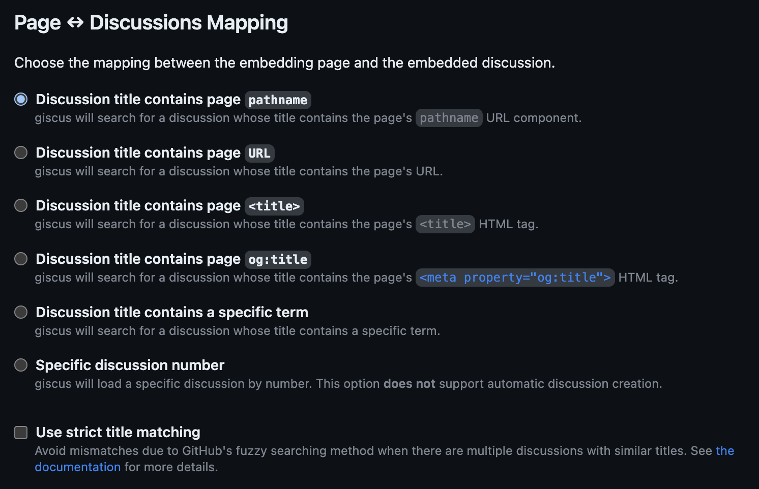 giscus page-dicussion mapping options