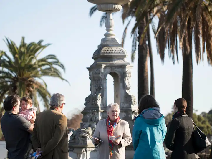Members of the Friends of Williamstown Cemetery conduct a tour in front of the historic fountain at Williamstown