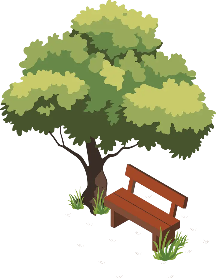 Memorial bench seat under a tree (Illustration)
