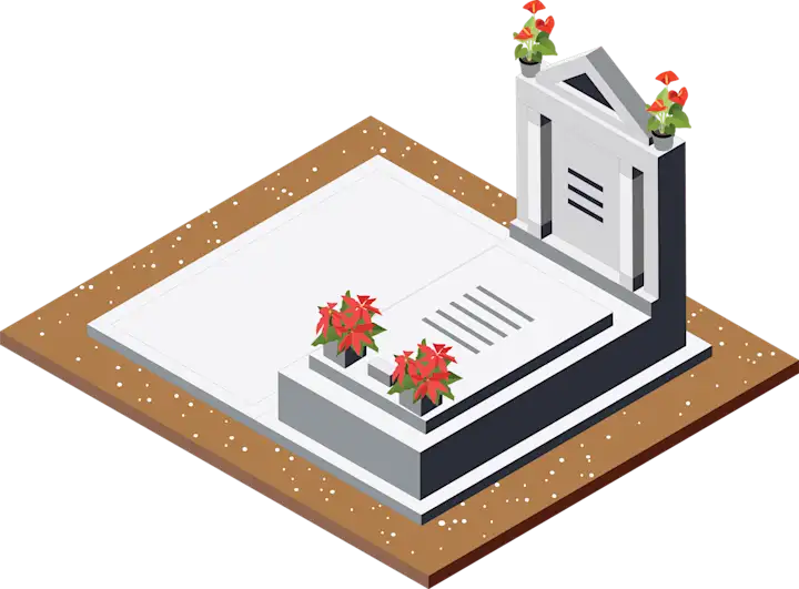 Burial vault with grand monument and vases (Illustration)