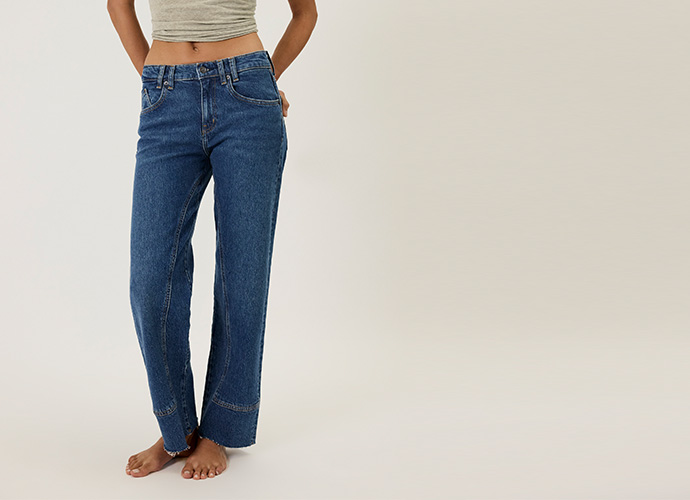 Free People Women's Steinbeck Patchwork High Waist Straight Leg Jeans Blue Size 32