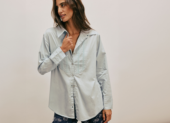 High quality Free People Talk To Me Long Sleeve Frayed Hem Popover Lightweight Tunic Blouse