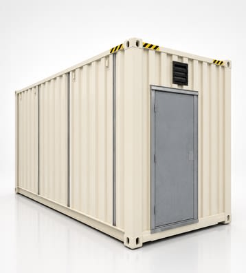 Longer temporary power container with a side door