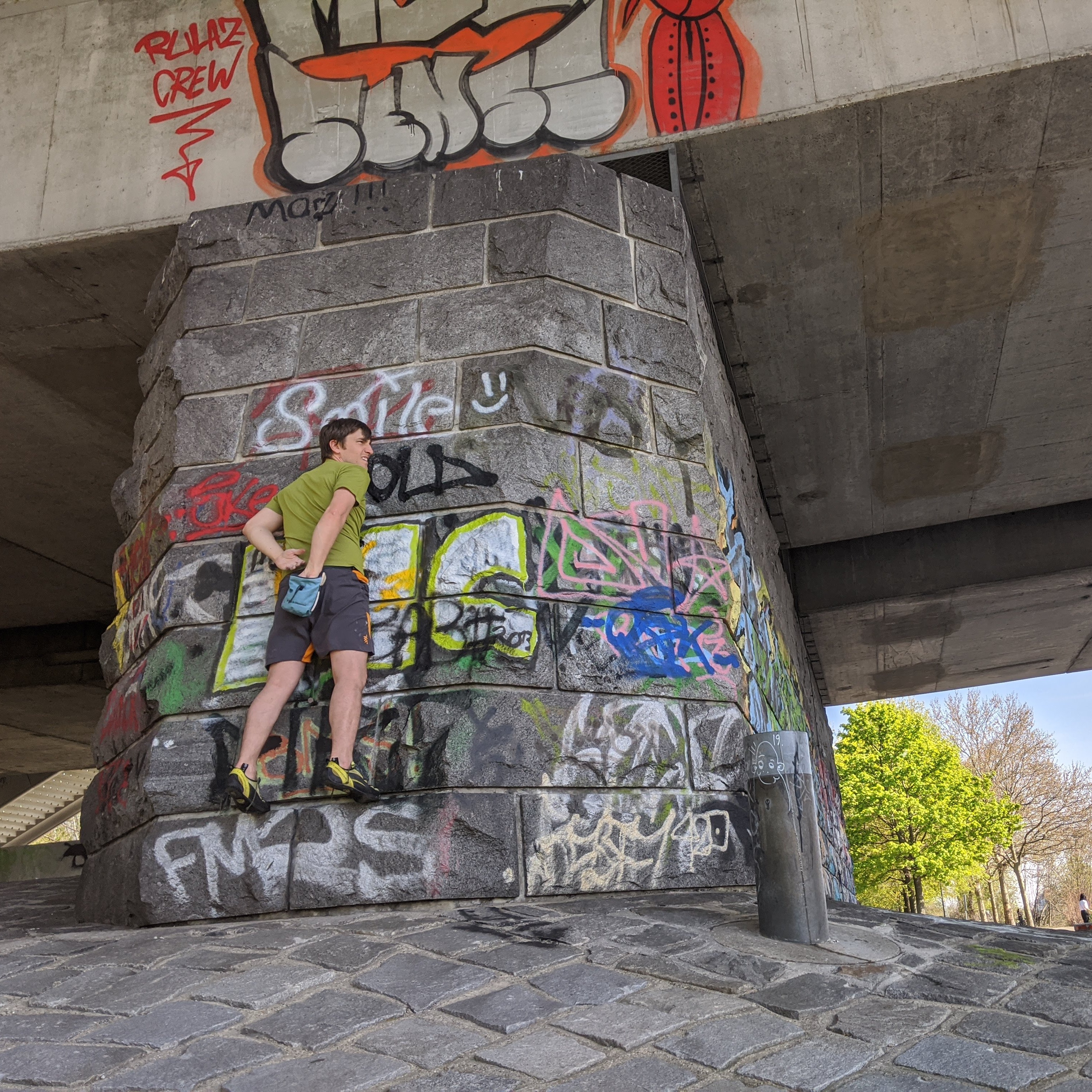 Me resting and chalking up on the bridge