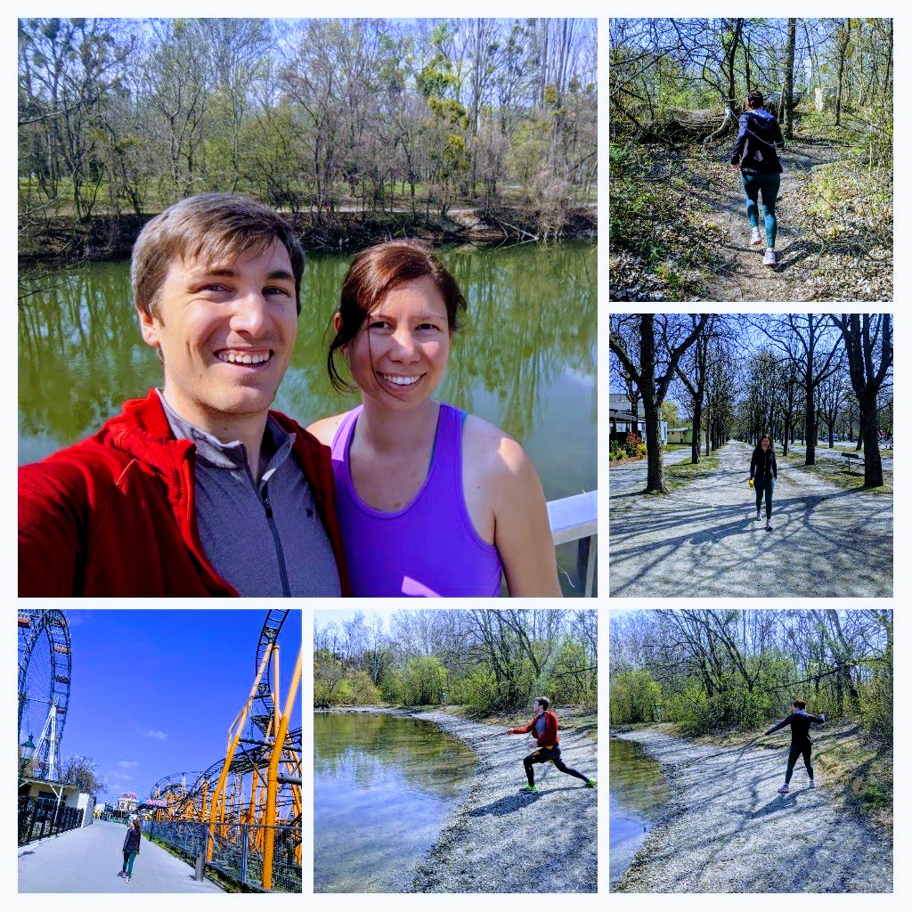A collage of me and my wife running in the Prater