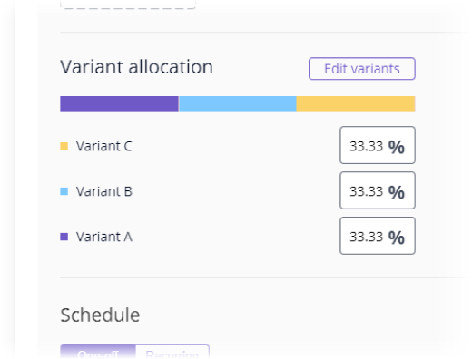 The traffic allocation section, with segmented bar chart representation of allocation.