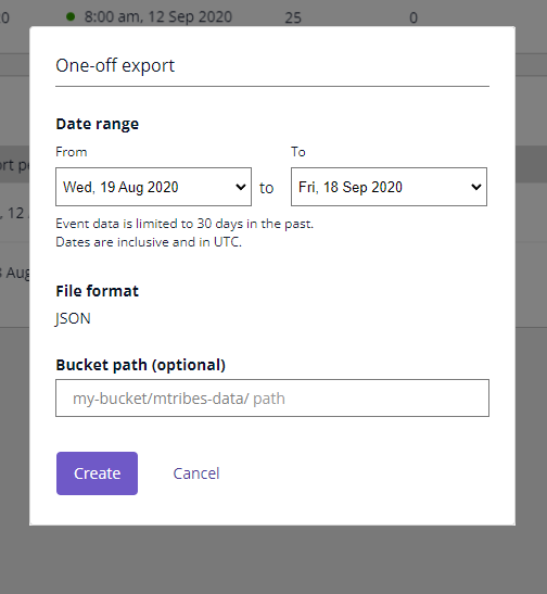 The revised one-off export modal wireframe.