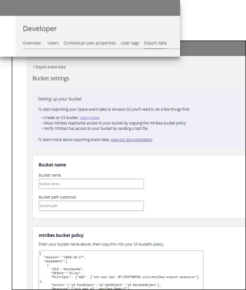 A section of the bucket settings page of the testing prototype and the main page header.