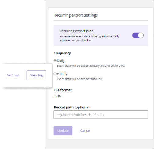 An important revision; new CTA structure and simplified settings modal for the recurring export.