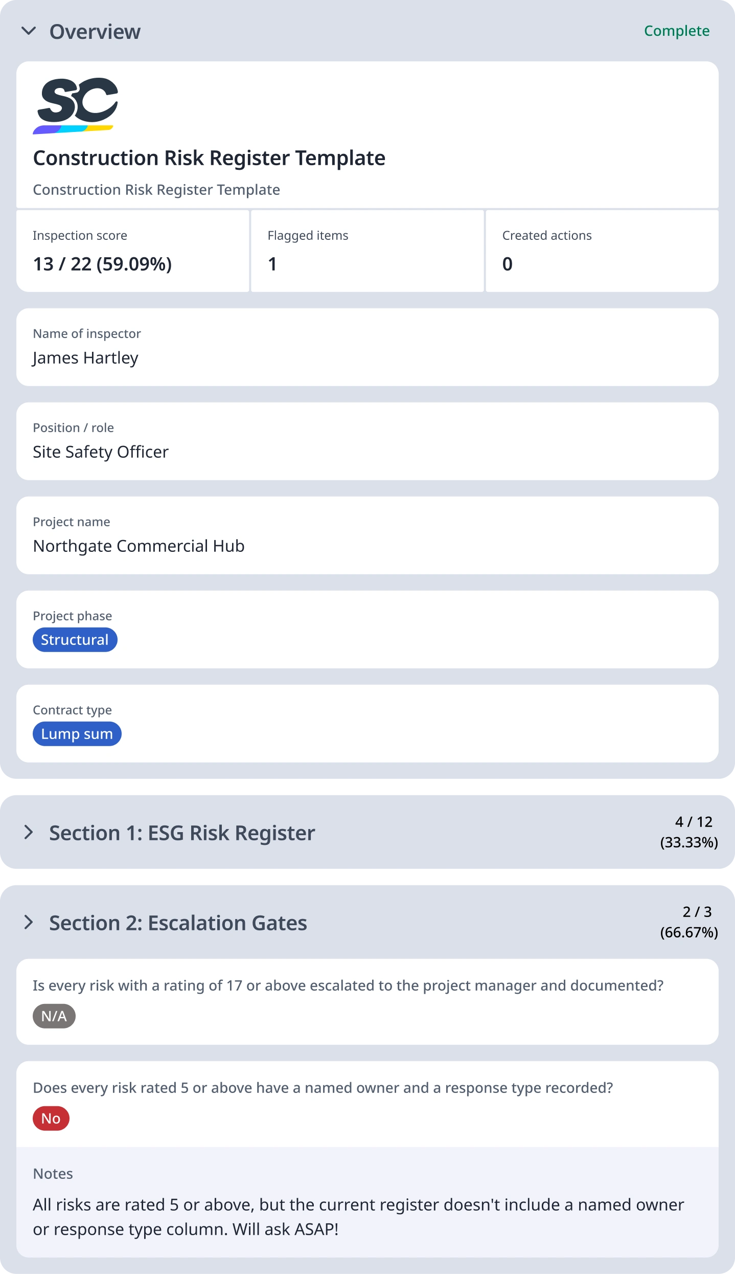Construction Risk Register Digital Report Template