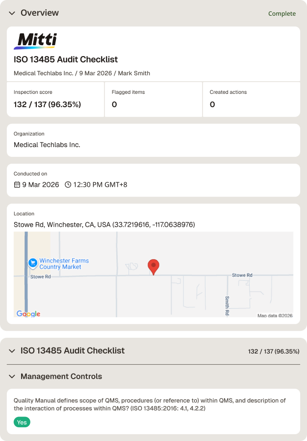 ISO 13485 Audit Checklist