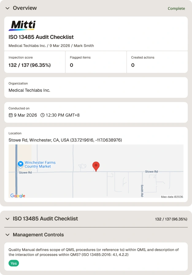 ISO 13485 Audit Checklist