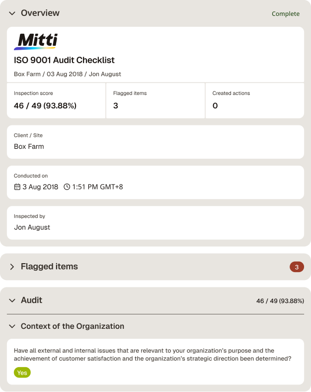 ISO 9001 Audit Checklist Report Template