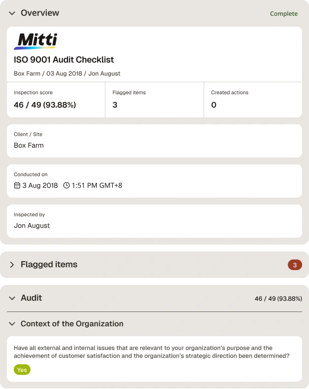 ISO 9001 Audit Checklist Report Template