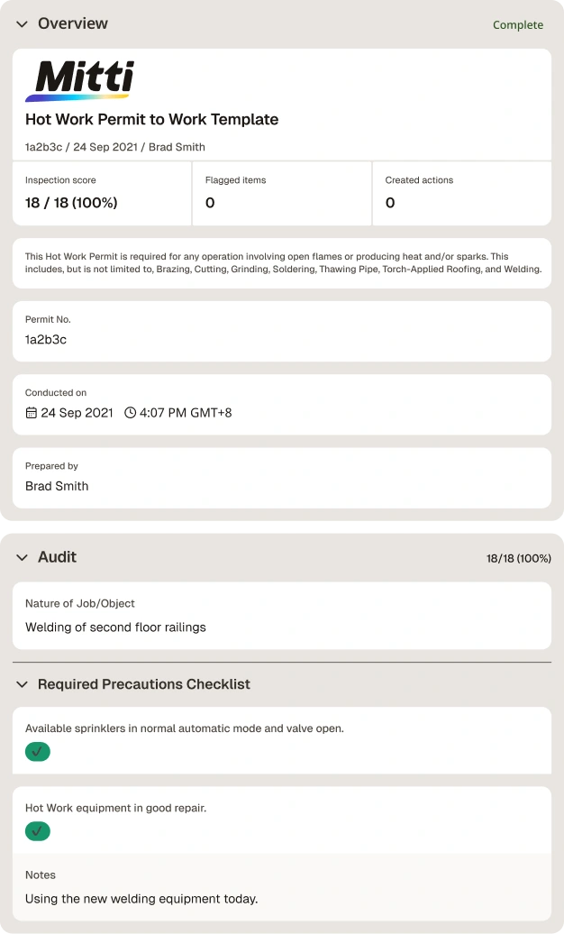 Hot Work Permit Template