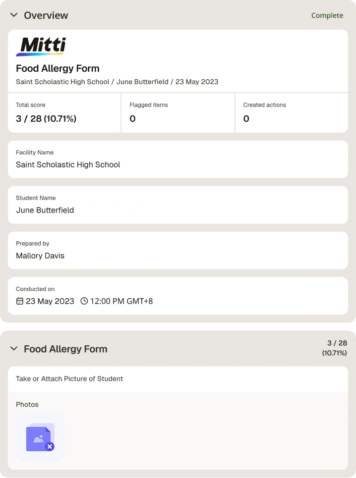 Food Allergy Form