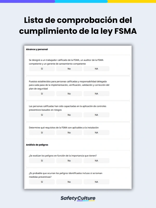 Lista de comprobación del cumplimiento de la ley FSMA