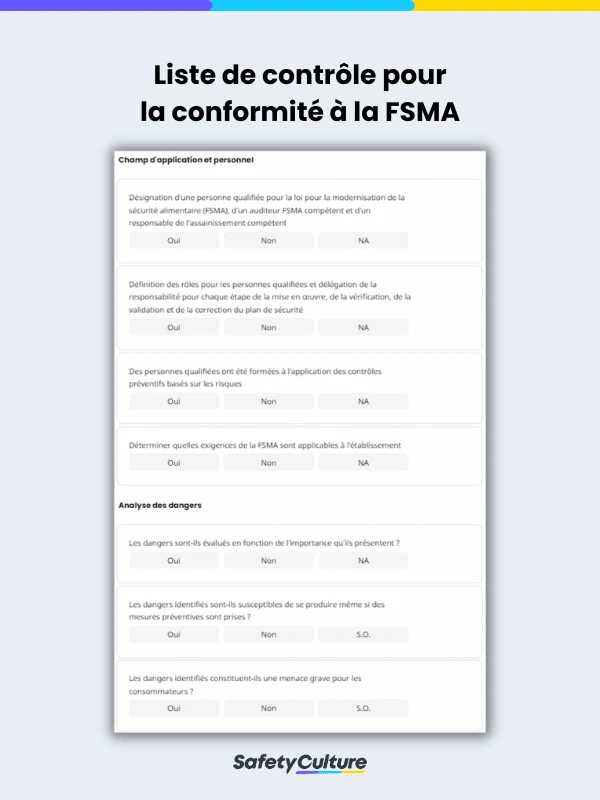 Liste de controle pour la conformite a la FSMA