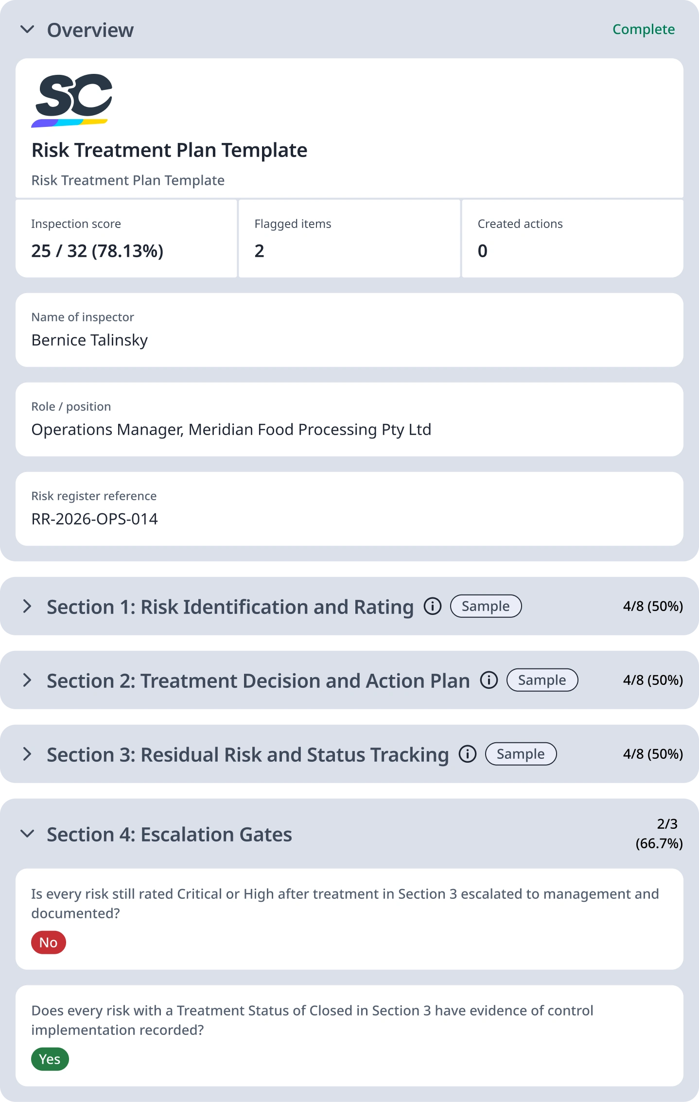 Risk Treatment Plan Template Digital Report