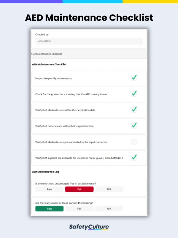 Liste de vérification pour la maintenance des DAE