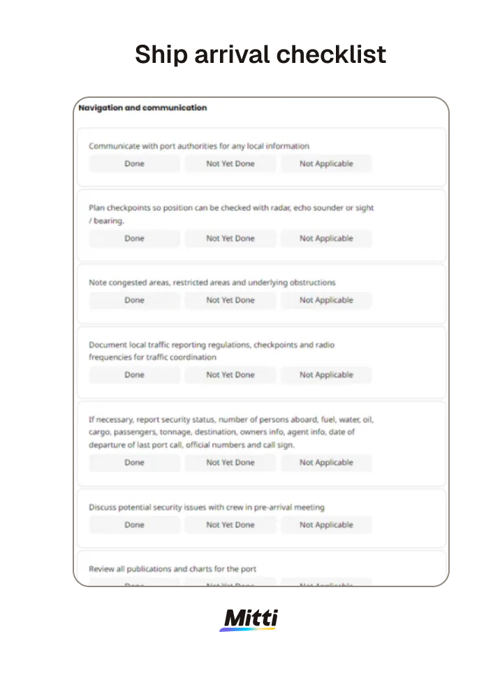 Vessel Arrival and Departure Checklist