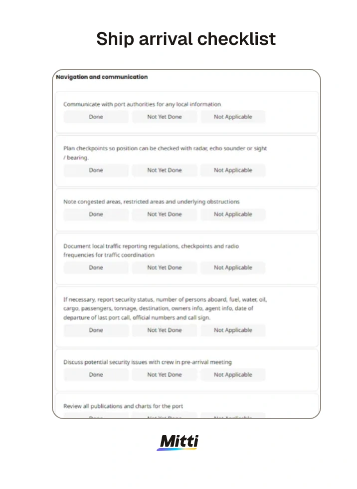 Vessel Arrival and Departure Checklist