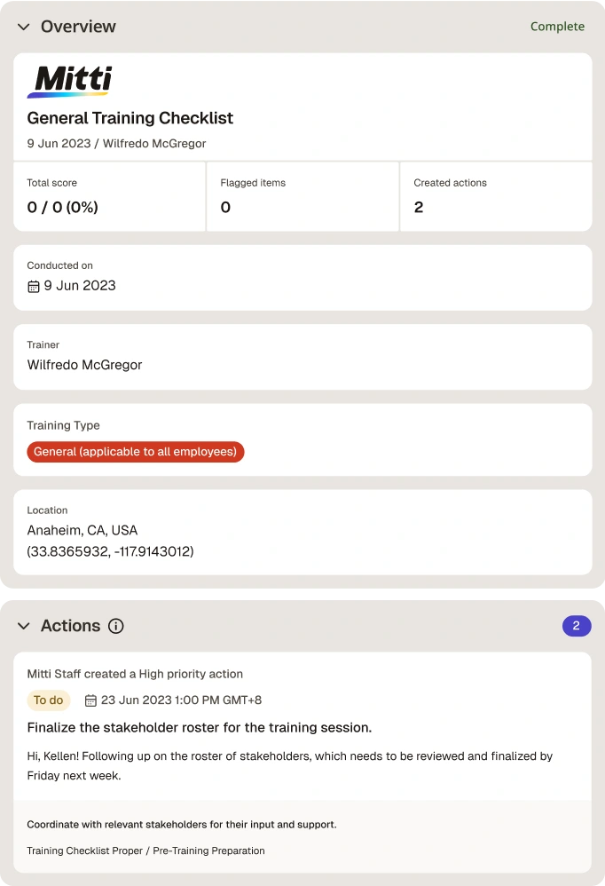 Training Checklist