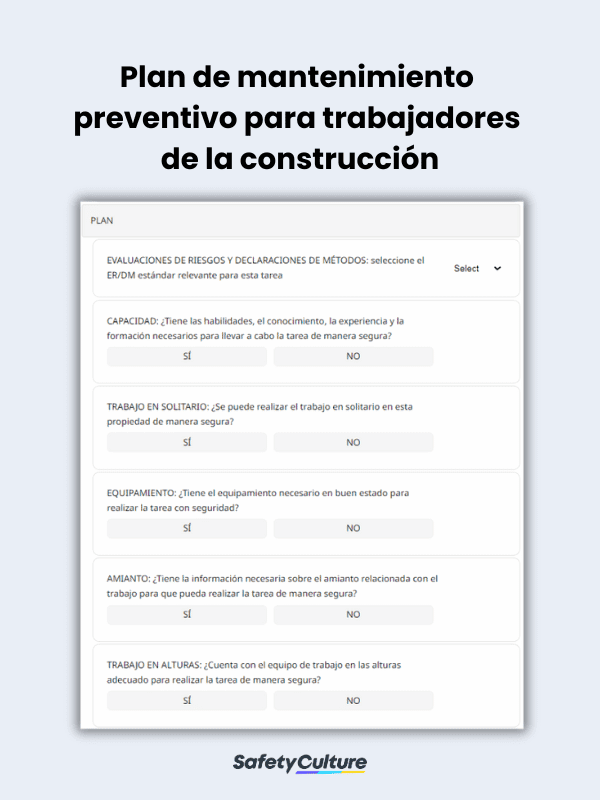 Plan de mantenimiento preventivo para trabajadores de la construcción