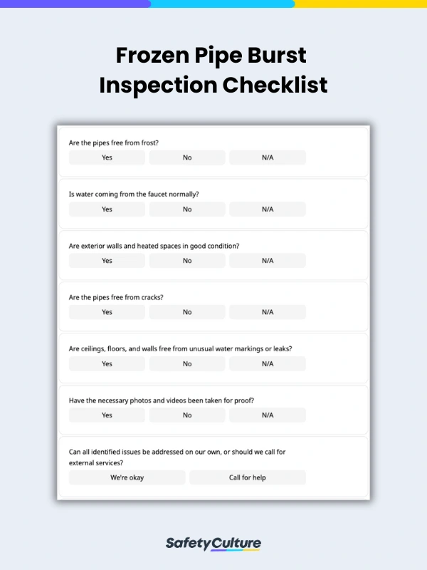 Lista de comprobación para la inspección de tuberías congeladas reventadas