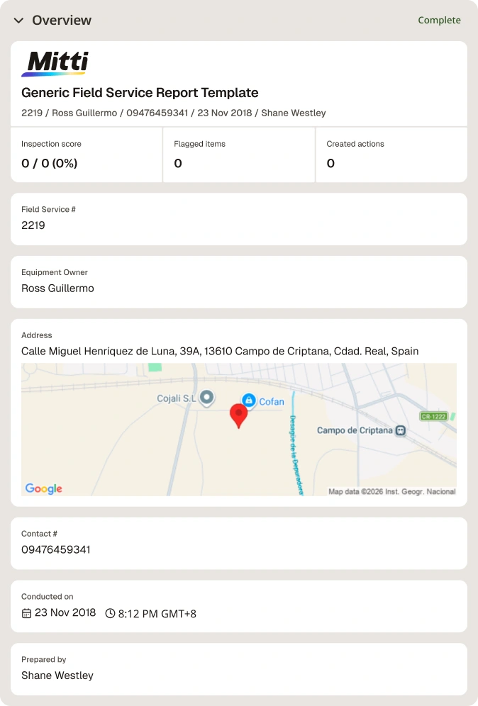 Service Report Template Digital Report