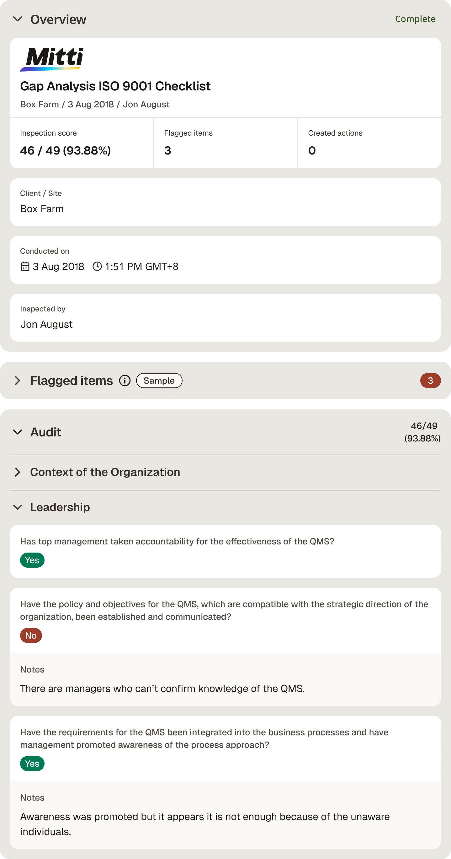 quality-audit digital report
