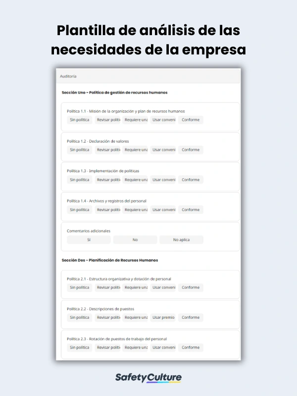 Plantilla de análisis de las necesidades de la empresa