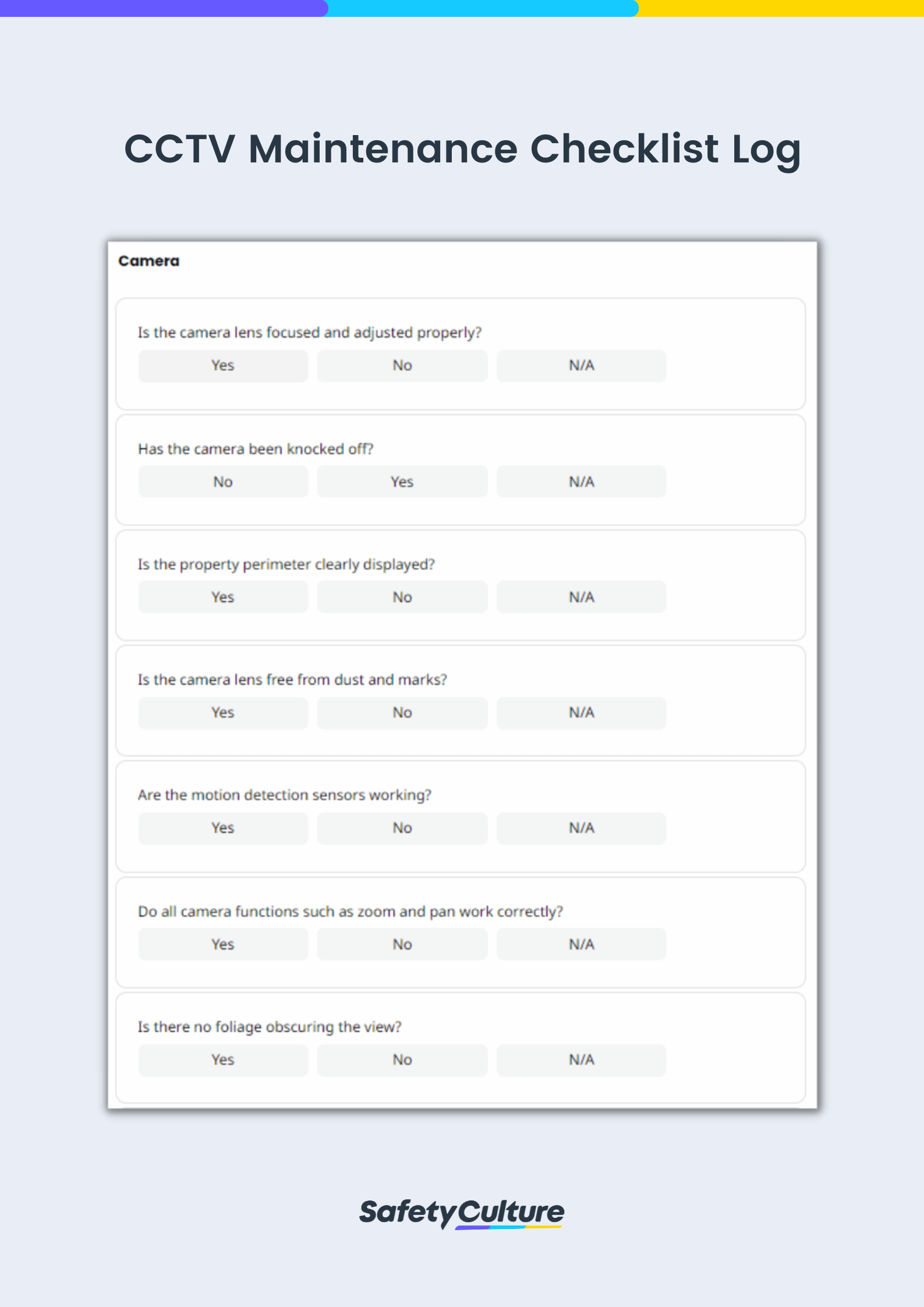 CCTV Maintenance Checklist Log
