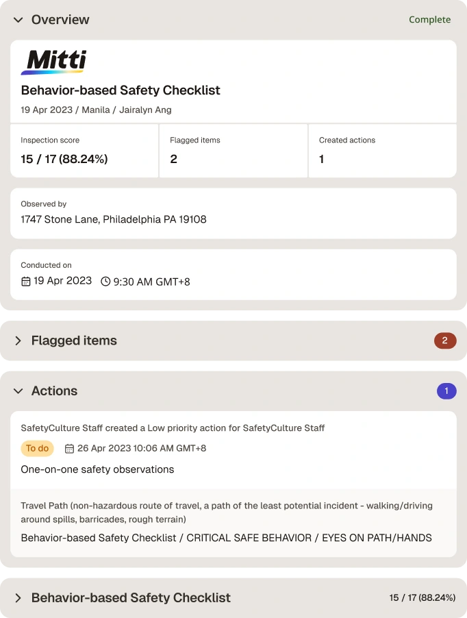 Behavior-based Safety Checklist