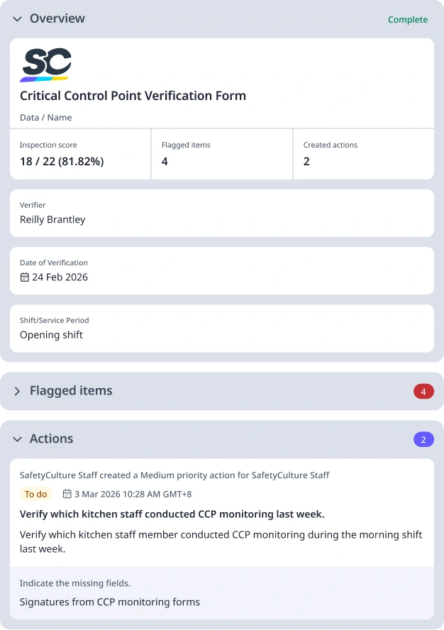 Critical Control Point Verification Form