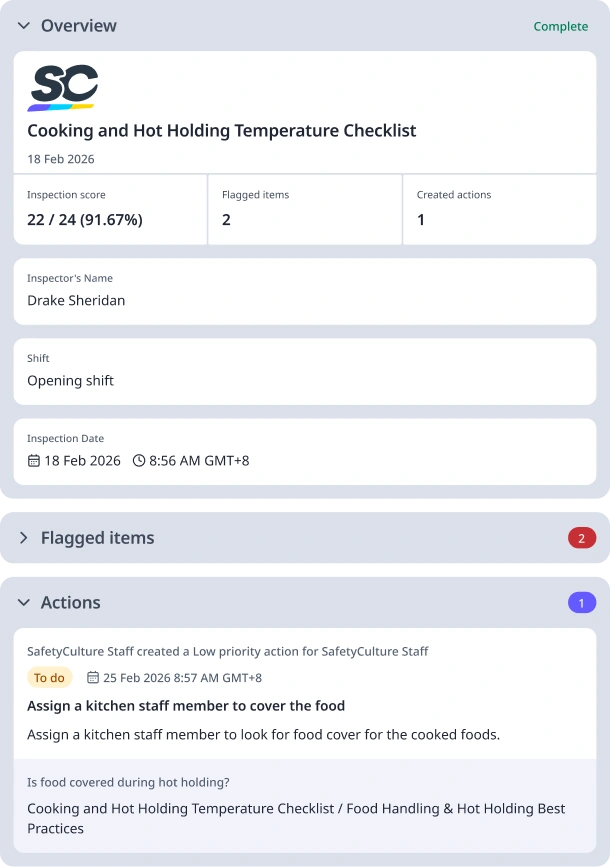 Cooking and Hot Holding Temperature Checklist
