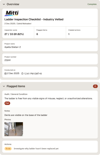 Image of sample report of Ladder Inspection Checklist - Industry Vetted