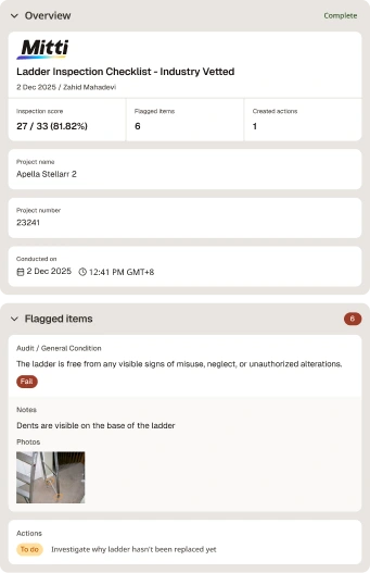 Image of sample report of Ladder Inspection Checklist - Industry Vetted