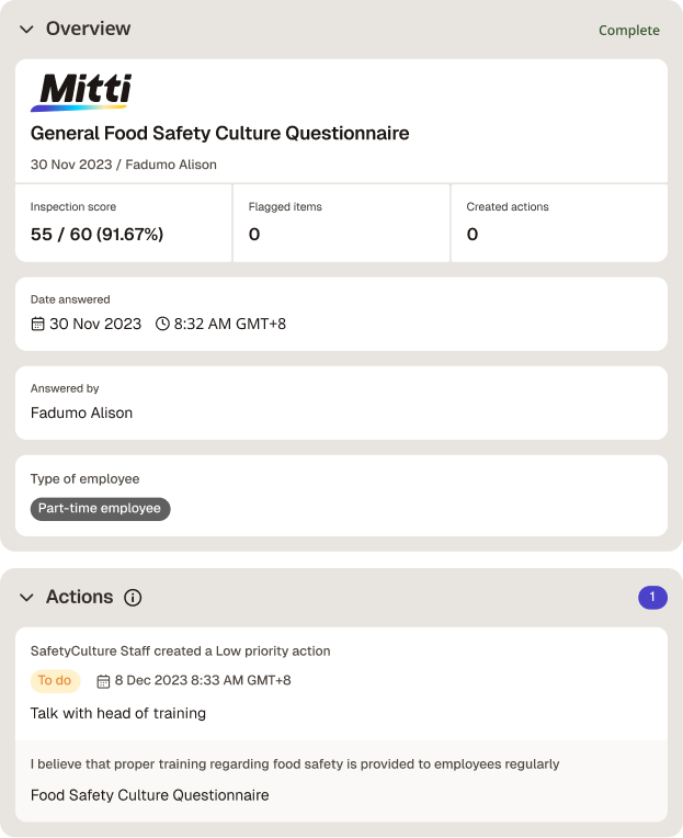 Food Safety Culture Questionnaire
