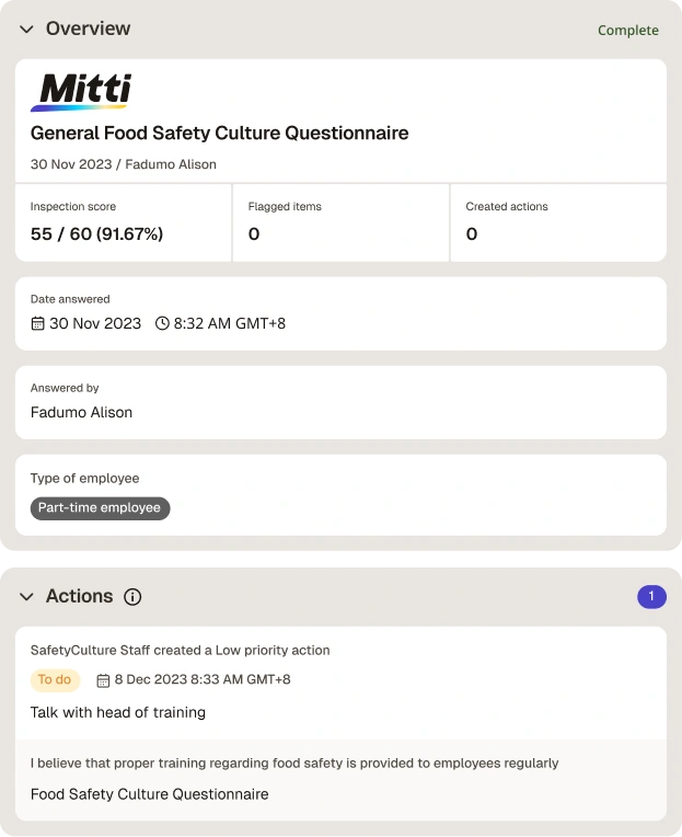 Food Safety Culture Questionnaire